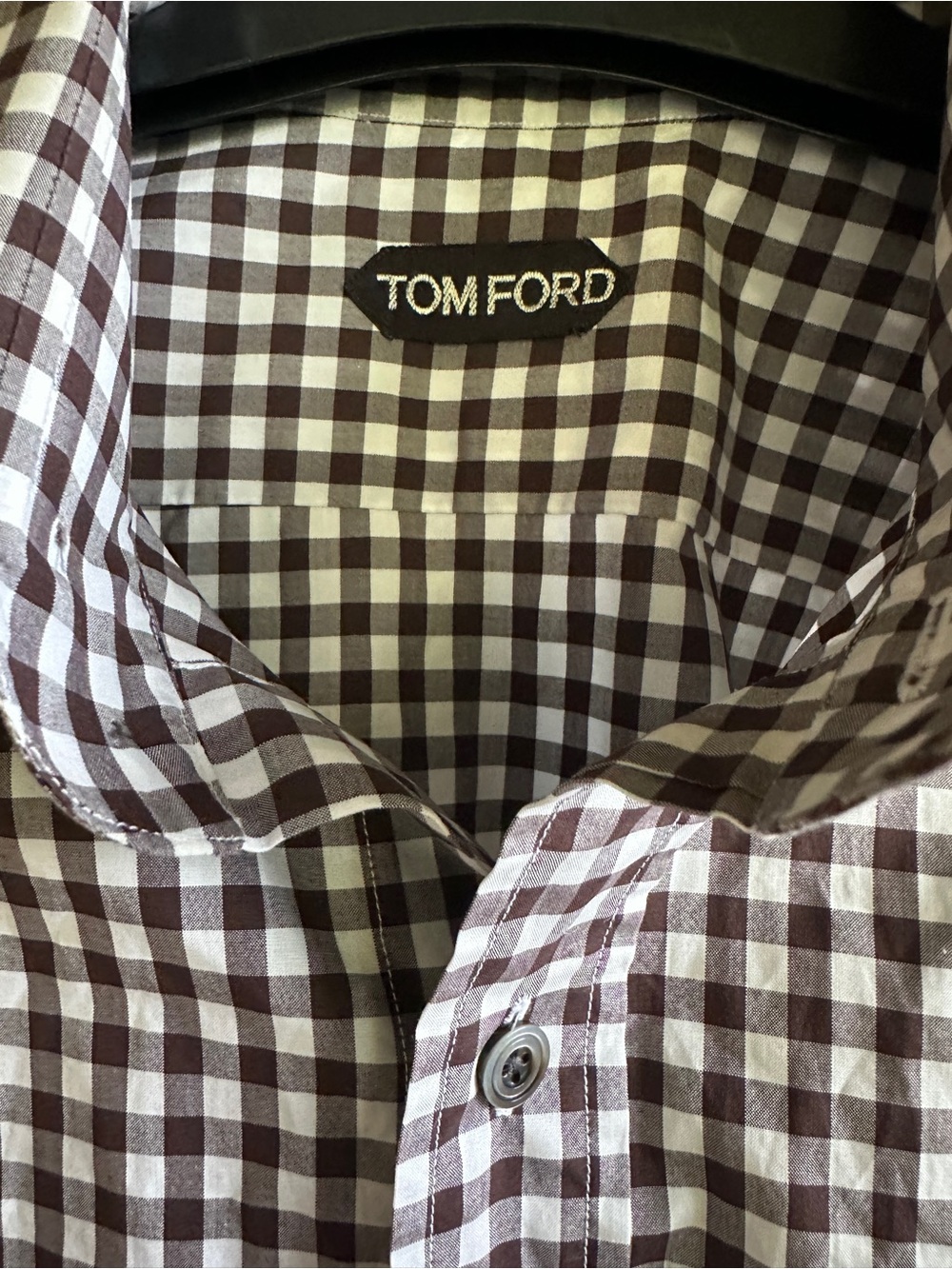 Tom Ford Brown and White Gingham Men’s Dress Shirt size 41 neck 17 1/2 - Picture 2 of 6